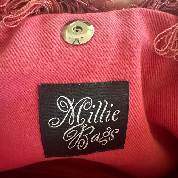 Millie Bags Yellow Pink vintage y2k fringe fabric purse, unique handbag - Picture 9 of 10